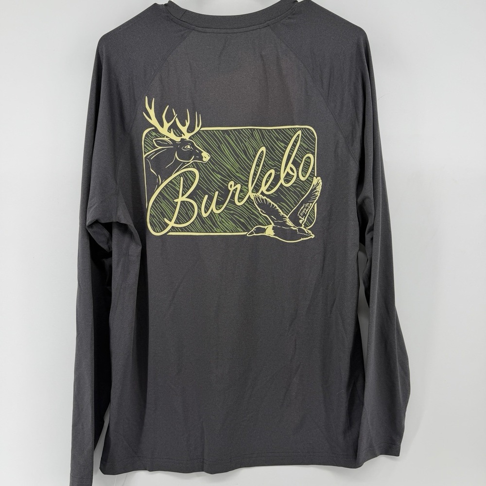 NWT Burlebo Deer Duck Mens Long Sleeve Crew Neck Size L Athletic Shirt Outdoor
